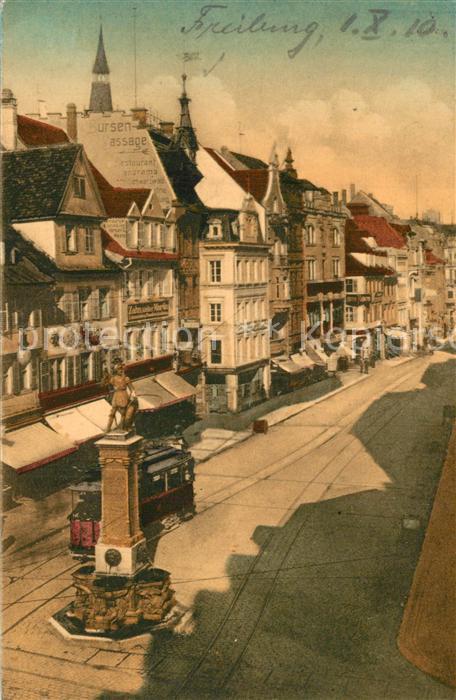 Freiburg Breisgau Kaiserstrasse Brunnen Strassenbahn