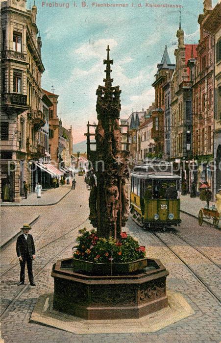 Freiburg Breisgau Kaiserstrasse Fischbrunnen Strassenbahn