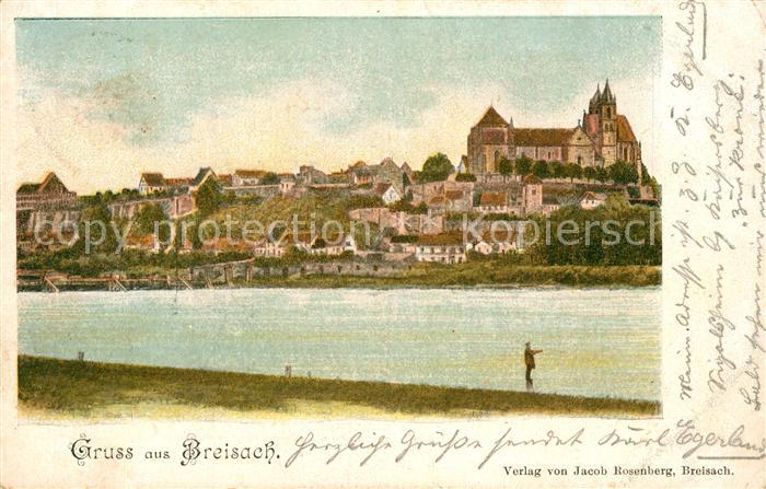 Breisach Rhein Uferpartie am Rhein Blick zum Muenster Deutsche Reichspost