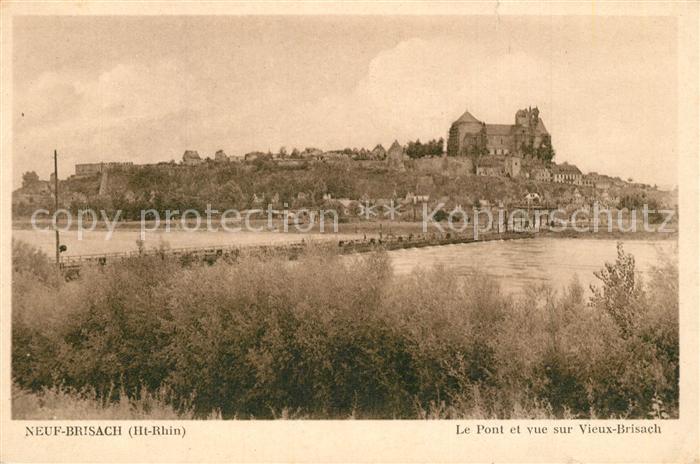 Neuf-Brisach Pont sur le Rhin et vue sur Vieux Brisach Schiffsbruecke Blick zum