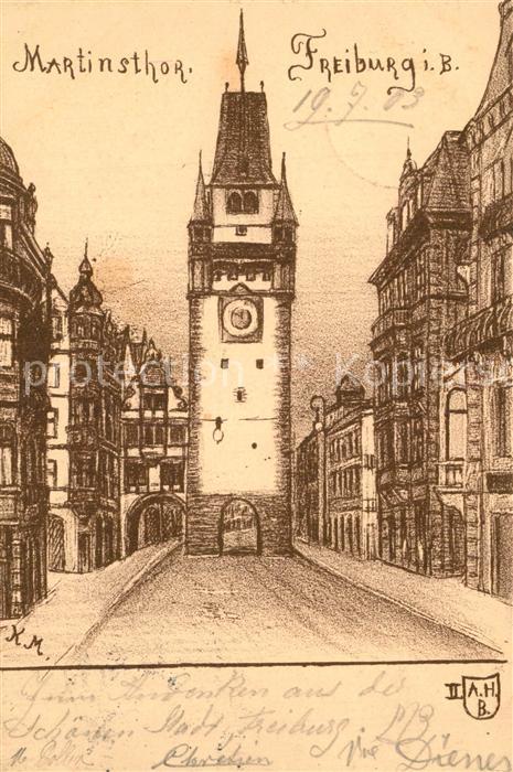 Freiburg Breisgau Martinstor Zeichnung Kuenstlerkarte