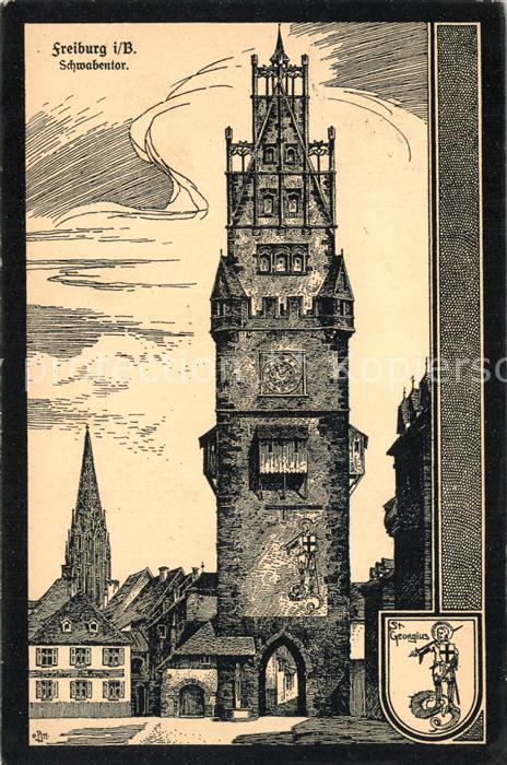 Freiburg Breisgau Schwabentor Wappen Kuenstlerkarte