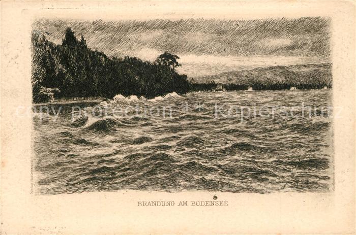 Konstanz Bodensee Brandung am Bodensee Kuenstlerkarte