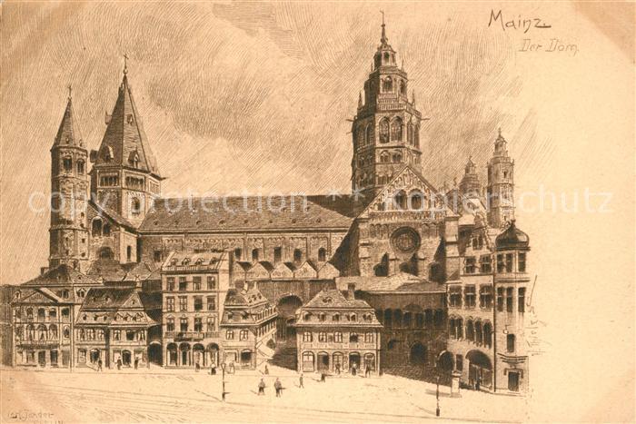 Mainz Rhein Dom Kuenstlerkarte