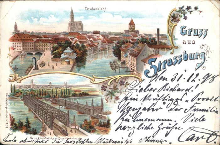 Strasbourg Alsace Strassburg_Elsass Rheinbrücke Eisenbahn