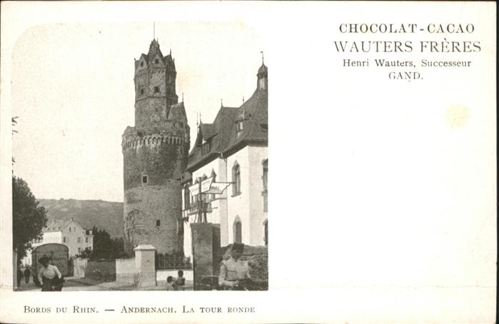 Andernach Rhein Rheinland-Pfalz Runder Turm Schokoladenwerbung