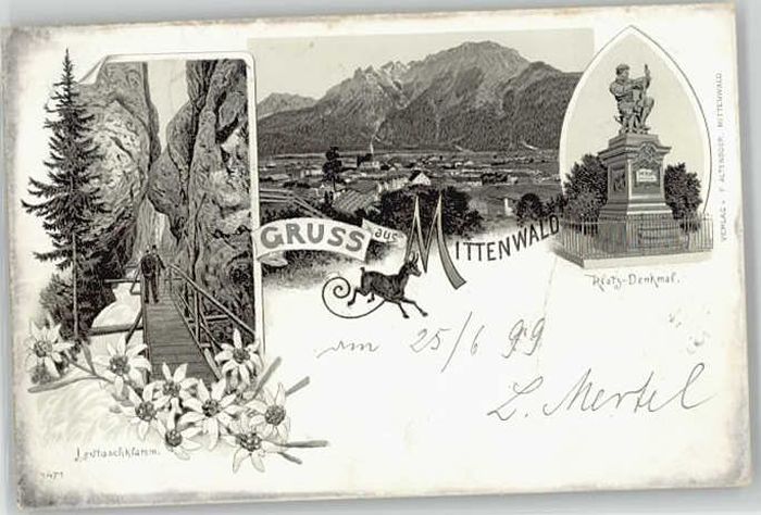 Mittenwald Bayern Mittenwald Klotz Denkmal x 1899