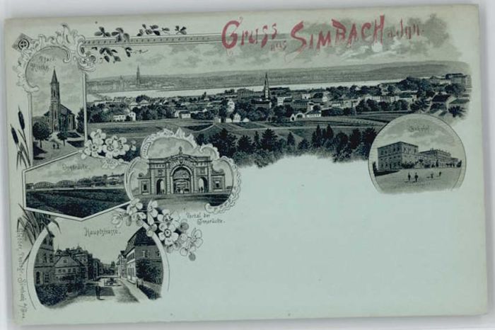 Simbach Inn Bahnhof Innbrücke ungelaufen ca. 1900