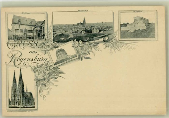 Regensburg Rathaus Walhalla ungelaufen ca. 1900