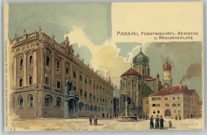 Passau Residenzplatz Kuenstlerkarte ungelaufen