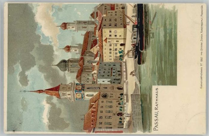 Passau Rathaus Künstlerkarte ungelaufen ca. 19