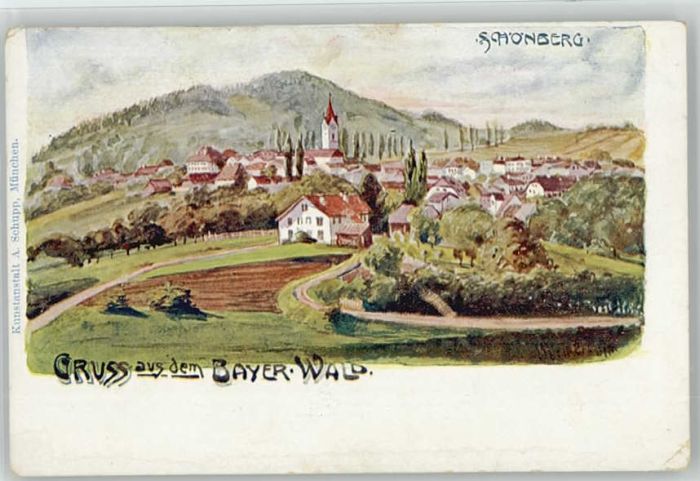 Schoenberg Bayerischer Wald ünstlerkarte  ungelaufen ca. 1900