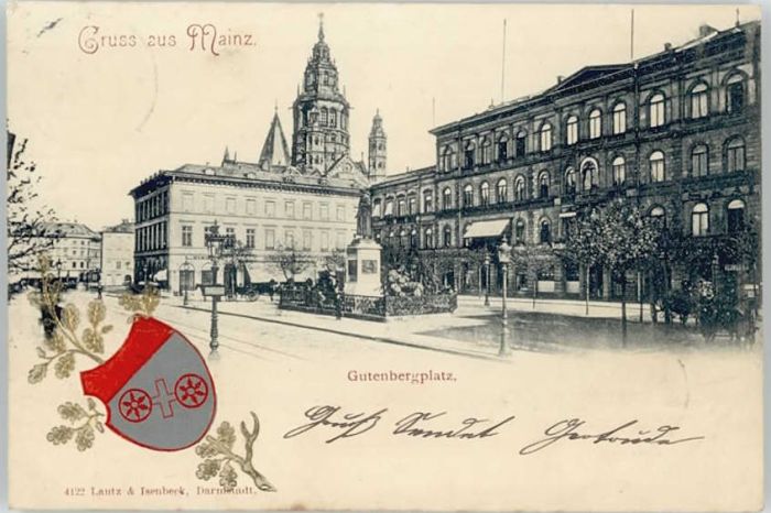 Mainz Rhein Mainz Prägedruckkarte Gutenbergplatz