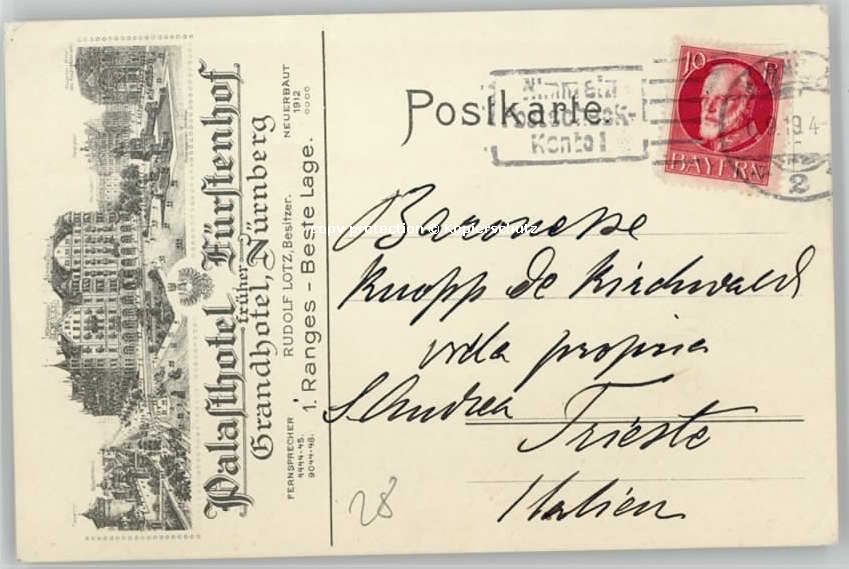 Nuernberg Nuernberg Hotel Fuerstenhof x 1919