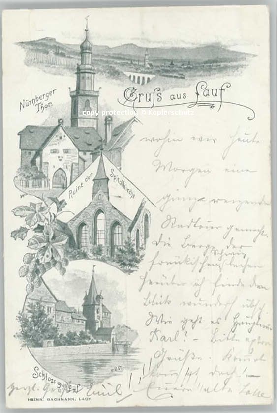 Lauf Pegnitz Nürnbergertor Spital Kirche  x 1899