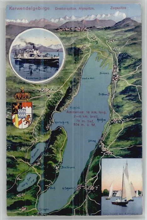 Utting Ammersee Wappen Dampfer Segelboot Breitbrunn Her