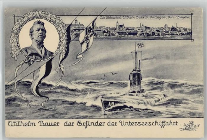 Dillingen Donau Künstlerkarte Wilhelm Bauer Fahne Unter