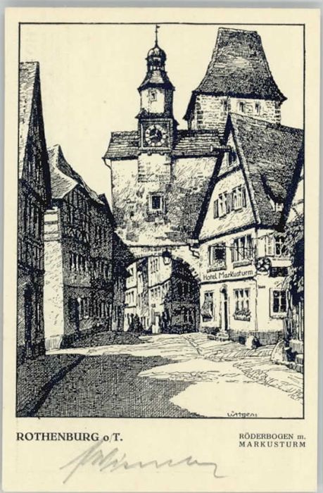 Rothenburg Tauber Markusturm Künstlerkarte ungelaufen ca.