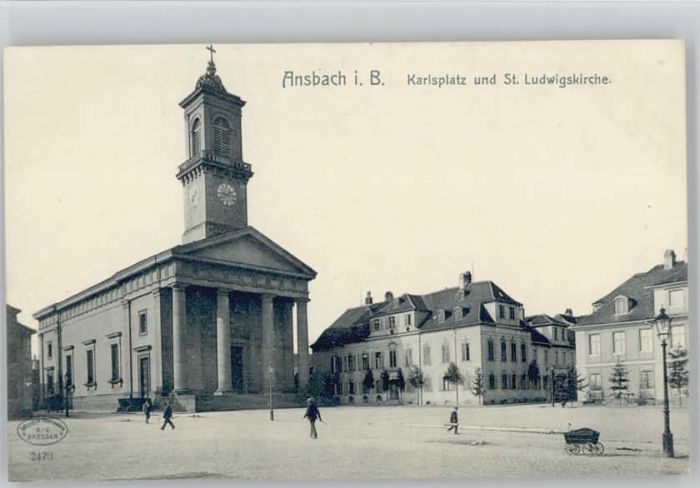 Ansbach Mittelfranken Karlsplatz St. Ludwigs Kirche  ungelauf