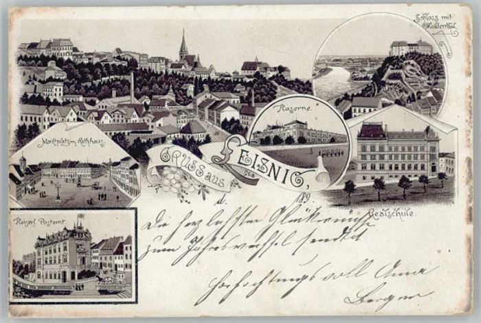 Leisnig Marktplatz Rathaus Postamt Kaserne Real