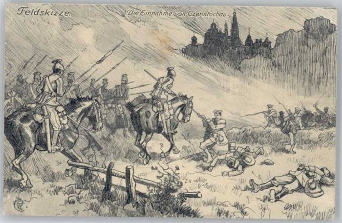 Czenstochau Schlesien Czenstochau Künstlerkarte Feldskizze Di