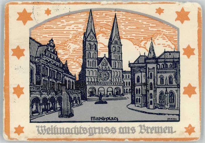 Bremen Künstlerkarte Marktplatz Weihnachtsgrus