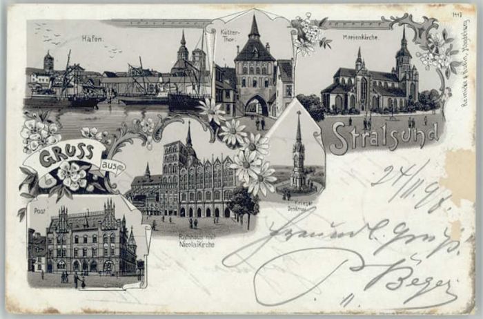 Stralsund Mecklenburg Vorpommern Stralsund Hafen Marienkirche Kütertor P