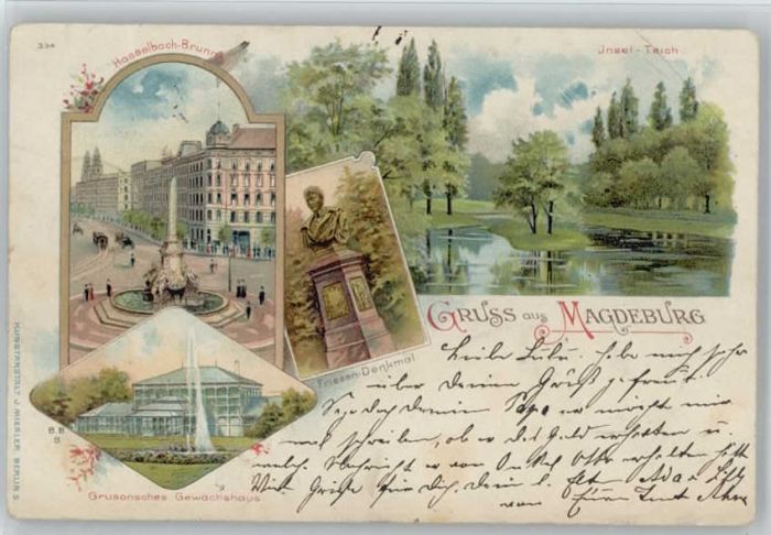 Magdeburg Hasselbachbrunnen Insel Teich Friesen D