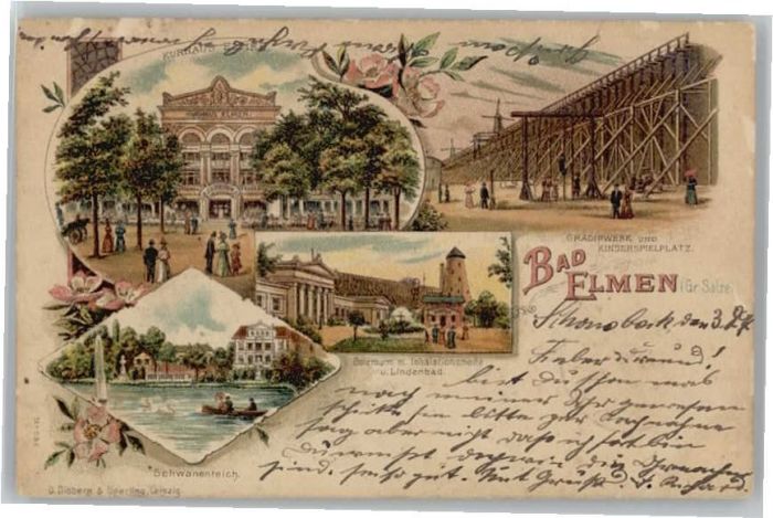 Bad Salzelmen Kurhaus Schwanenteich Bohrturm Gradierw