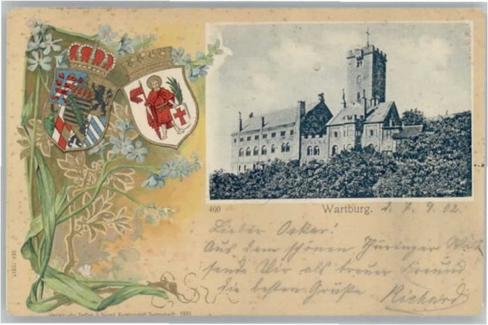Wartburg Burg EISENACH Praegedruck Wappen