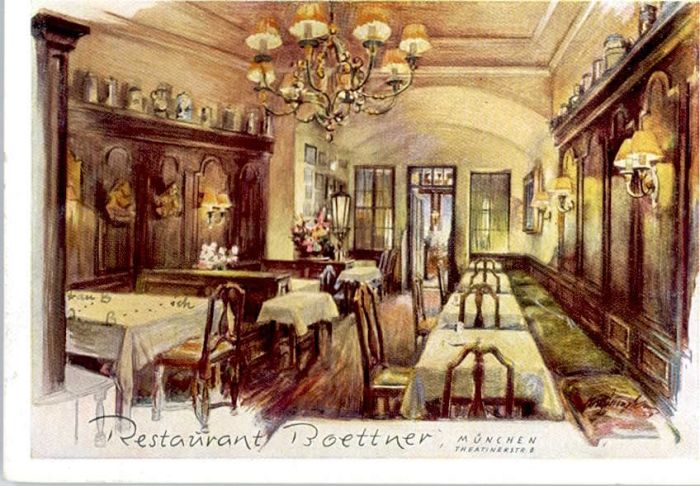 Muenchen Bayern ach einem Aquarell von Fritz Junghaus Restaurant Boettner