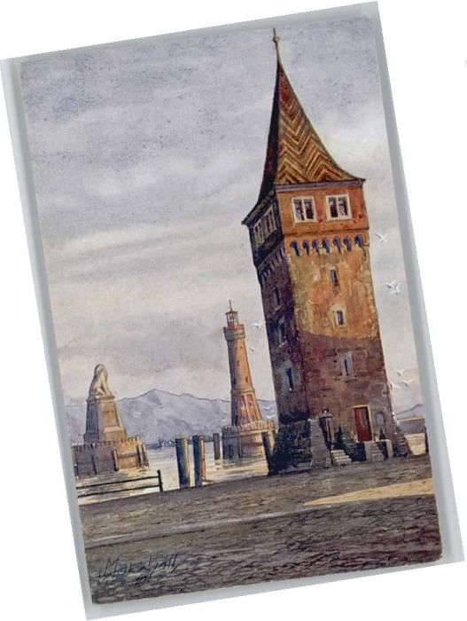 Lindau Bodensee Mangenturm Hafen Künstler V. Marschall
