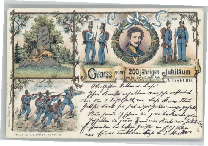 Augsburg Jubiläumskarte Soldaten Infanterieregim