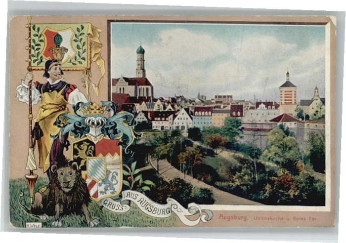 Augsburg Wappen Löwe Fahne Ulrichskirche Rotes T