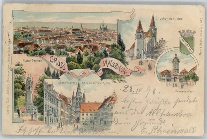 Ansbach Mittelfranken Ansbach Platen Denkmal St Johannis Kirc