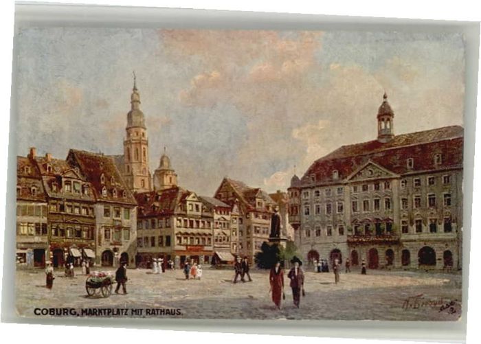 Coburg Marktplatz Rathaus Künstler N. Beraud