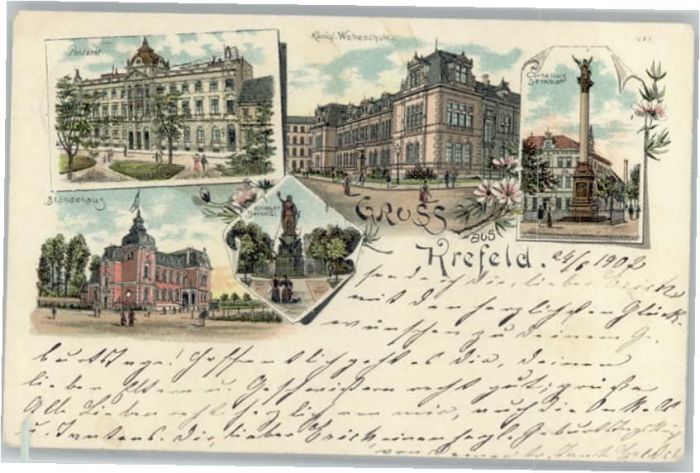 Krefeld Postamt Webeschule Cornelius Denkmal St