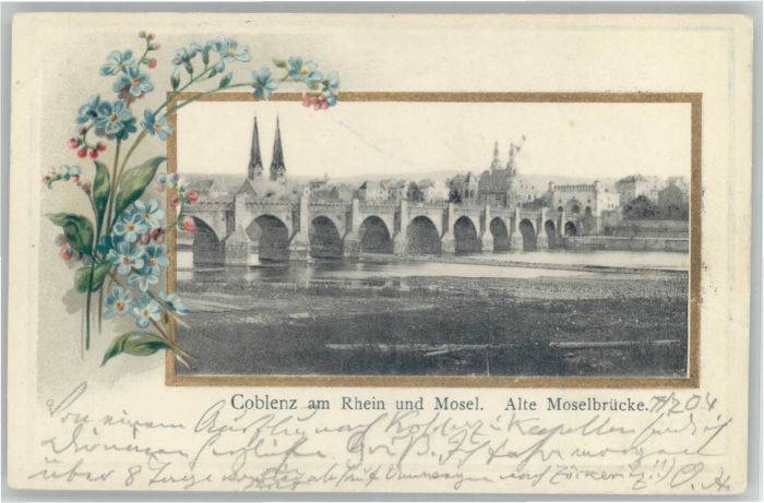 Koblenz Rhein Koblenz Prägedruckkarte Moselbrücke x