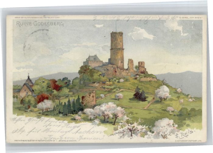 Bad Godesberg Ruine Godesberg Künstler F. Reis