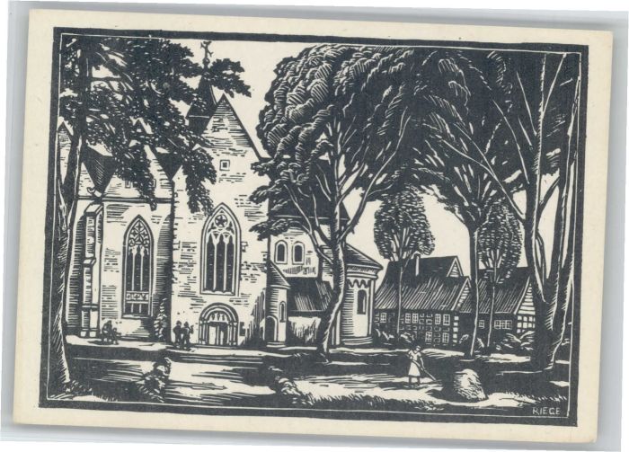 Enger Kirchplatz Holzschnitt Rudolf Riege