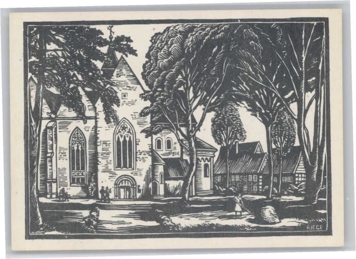 Enger Kirchplatz Holzschnitt Rudolf Riege