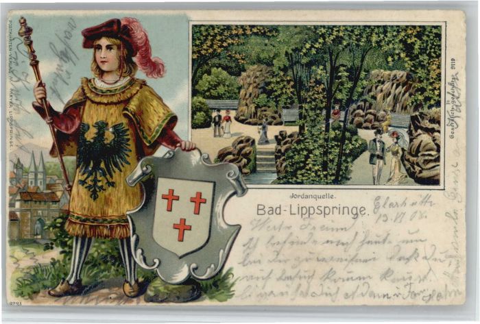 Bad Lippspringe Prägedruckkarte Jordanquelle Ritter