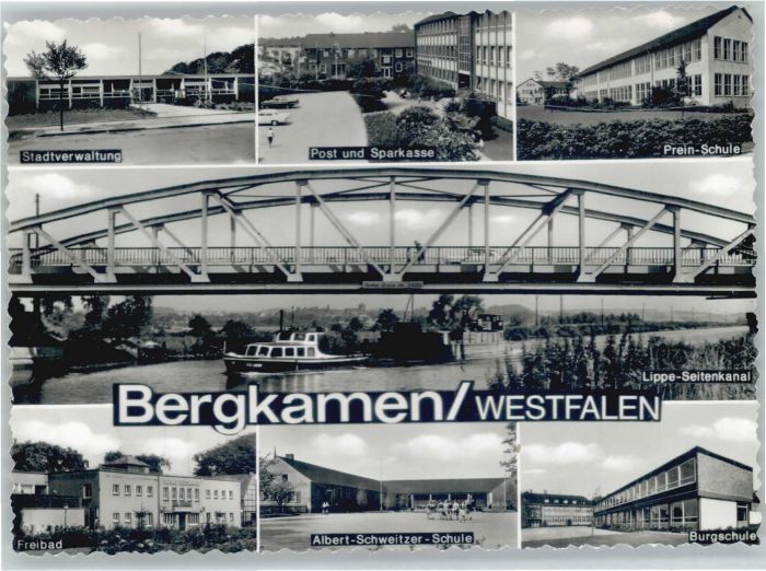 Bergkamen UNNA NRW Stadtverwaltung Post Sparkasse Prein Schule Bruecke Freibad A