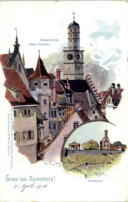 Ravensburg Wuerttemberg Ravensburg Blaserthurm Künstler K. Fuch
