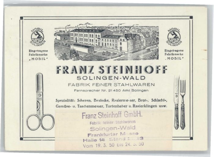 we87676 Wald Solingen Fabrik Stahlwaren Franz Steinho  