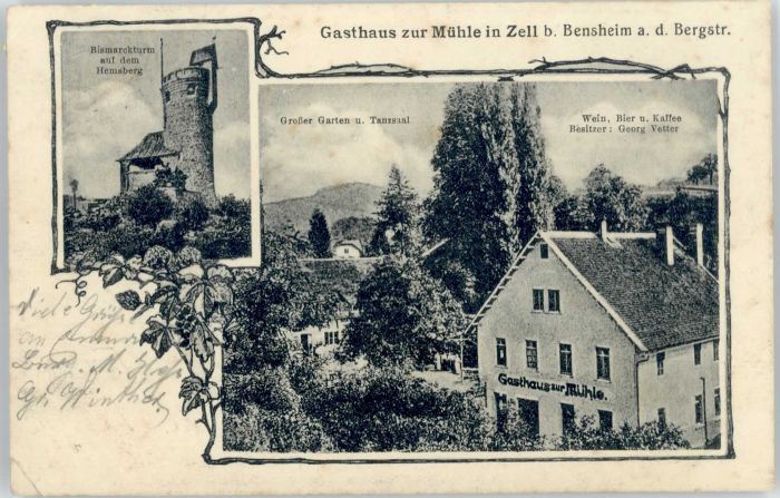 Zell Bensheim Gasthaus zur Mühle Bismarckturm