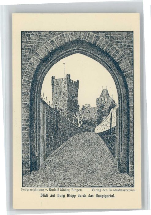 Bingen Rhein Bingen Federzeichnung von Rudolf Müller
