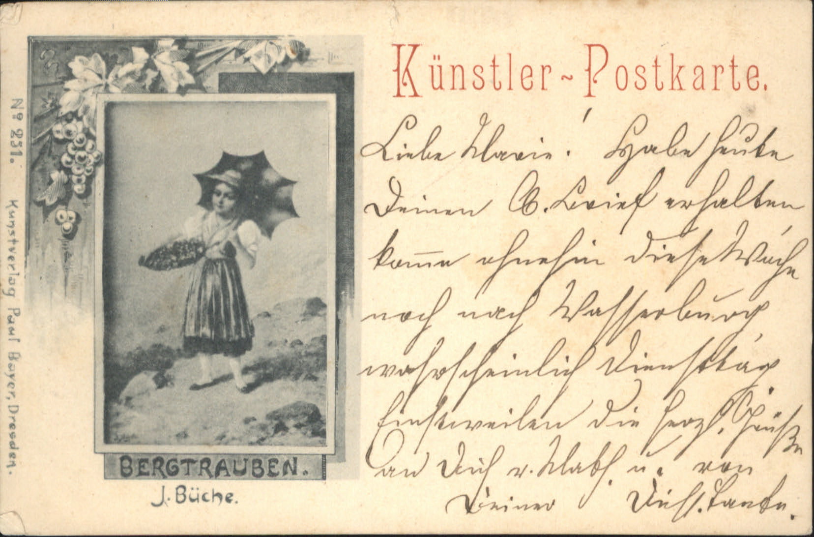 Kuenstlerkarte J. Büche Bergtrauben