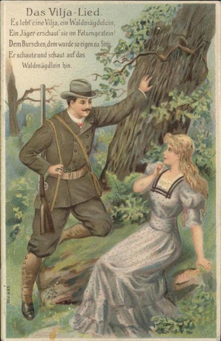 Liederkarte Viljalied Poesie Jäger Prägedruckkarte