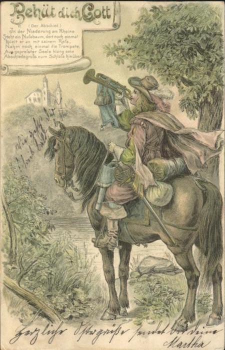 Trompeter Scheffel Behüt Dich Gott Prägedruckkarte